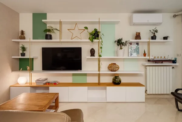 Bibliothèque meuble TV aux lignes graphiques à Lyon et dans le Beaujolais